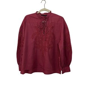 ZARA WOMEN BOHO TUNIC RED COLOR EMBROIDERED TOP SIZE S